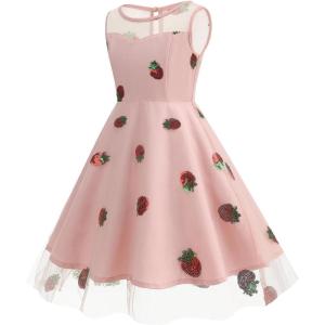 imageIDOPIP Embroidery Flower Girl Lace Dress for Kids Wedding Pageant Party First Communion Dresses Princess Bridesmaid Maxi GownPink Strawberry  Mesh