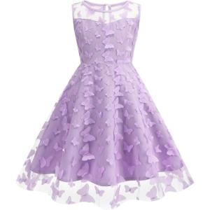 imageIDOPIP Embroidery Flower Girl Lace Dress for Kids Wedding Pageant Party First Communion Dresses Princess Bridesmaid Maxi GownPurple Butterfly  Mesh