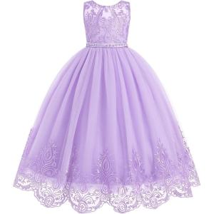 imageIDOPIP Flower Girl Dresses for Wedding Lace Tulle Princess Pageant Dresses for Girls Kids Prom First Communion Birthday GownsPurple