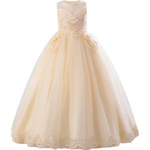 imageIDOPIP Flower Girl Lace Dress for Kids Wedding Pageant Formal Party Long Gown Princess First Communion Maxi Tulle DressesChampagne