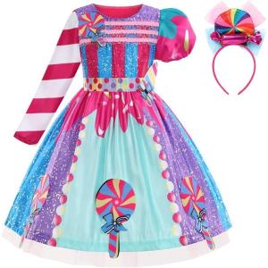 imageIDOPIP Rainbow Candy Tutu Dress for Girls 310Y Candy Princess Costume with Headband for Halloween Birthday Party Dress upLong Sleeve