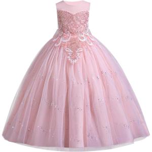 imageIDOPIP Sequin Flower Girl Dress for Kids Wedding Bridesmaid Pageant Party Formal Long Gown Princess Communion Tulle DressesPink