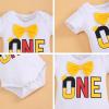 imageIDOPIP Baby Boys First Birthday Party Cake Smash Outfit Bowtie Romper Suspenders Pants Set with Mouse Ear Headband OutfitWhite  Button