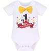 imageIDOPIP Baby Boys First Birthday Party Cake Smash Outfit Bowtie Romper Suspenders Pants Set with Mouse Ear Headband OutfitWhite 1st Birthday  Button 2