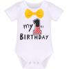 imageIDOPIP Baby Boys First Birthday Party Cake Smash Outfit Bowtie Romper Suspenders Pants Set with Mouse Ear Headband OutfitWhite 1st Birthday  One