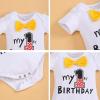 imageIDOPIP Baby Boys First Birthday Party Cake Smash Outfit Bowtie Romper Suspenders Pants Set with Mouse Ear Headband OutfitWhite 1st Birthday  One