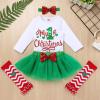 imageIDOPIP Baby Girl Christmas Outfit My First Christmas Santa Romper Tutu Dress Outfit Red Santa Hat Leg Warmers Shoes ClothesGreen  1st Christmas
