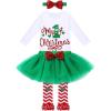 imageIDOPIP Baby Girl Christmas Outfit My First Christmas Santa Romper Tutu Dress Outfit Red Santa Hat Leg Warmers Shoes ClothesGreen  1st Christmas