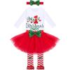 imageIDOPIP Baby Girl Christmas Outfit My First Christmas Santa Romper Tutu Dress Outfit Red Santa Hat Leg Warmers Shoes ClothesRed  1st Christmas