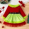imageIDOPIP Christmas Dress for Toddler Girls Santa Claus Dress Long Sleeve Velvet Belted Dress Holiday Party Ruffle Tulle DressGreen