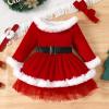 imageIDOPIP Christmas Dress for Toddler Girls Santa Claus Dress Long Sleeve Velvet Belted Dress Holiday Party Ruffle Tulle DressRed