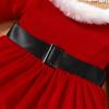imageIDOPIP Christmas Dress for Toddler Girls Santa Claus Dress Long Sleeve Velvet Belted Dress Holiday Party Ruffle Tulle DressRed