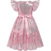 imageIDOPIP Flower Girl Sequin Ruffle Tutu Dress for Kids Wedding Pageant Party Formal Gown Princess Birthday Communion DressesPink