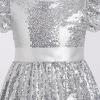 imageIDOPIP Flower Girl Sequin Ruffle Tutu Dress for Kids Wedding Pageant Party Formal Gown Princess Birthday Communion DressesSilver