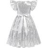 imageIDOPIP Flower Girl Sequin Ruffle Tutu Dress for Kids Wedding Pageant Party Formal Gown Princess Birthday Communion DressesSilver