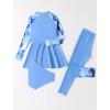 imageIDOPIP Muslim Swimsuits for Girls Kids Islamic Swimwear Burkini Full Long Sleeve Rash Guard Top Pants Modest Bathing Suit SetBlue Print