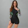 imageIDOPIP Rash Guard for Women LongShort Sleeve UV Sun Protection Rash Guard Shirt One Piece Swimsuit Surfing Bathing SuitBlack  Green Leaves
