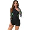 imageIDOPIP Rash Guard for Women LongShort Sleeve UV Sun Protection Rash Guard Shirt One Piece Swimsuit Surfing Bathing SuitBlack  Green Leaves