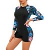 imageIDOPIP Rash Guard for Women LongShort Sleeve UV Sun Protection Rash Guard Shirt One Piece Swimsuit Surfing Bathing SuitBlue Floral  Long Sleeve