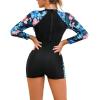 imageIDOPIP Rash Guard for Women LongShort Sleeve UV Sun Protection Rash Guard Shirt One Piece Swimsuit Surfing Bathing SuitBlue Floral  Long Sleeve