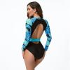 imageIDOPIP Rash Guard for Women LongShort Sleeve UV Sun Protection Rash Guard Shirt One Piece Swimsuit Surfing Bathing SuitBlue Leaves  Backless