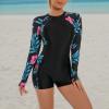 imageIDOPIP Rash Guard for Women LongShort Sleeve UV Sun Protection Rash Guard Shirt One Piece Swimsuit Surfing Bathing SuitBlue Leaves  Cutout
