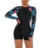 imageIDOPIP Rash Guard for Women LongShort Sleeve UV Sun Protection Rash Guard Shirt One Piece Swimsuit Surfing Bathing SuitBlue Leaves  Cutout