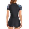 imageIDOPIP Rash Guard for Women LongShort Sleeve UV Sun Protection Rash Guard Shirt One Piece Swimsuit Surfing Bathing SuitBlue Leaves