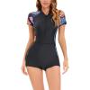 imageIDOPIP Rash Guard for Women LongShort Sleeve UV Sun Protection Rash Guard Shirt One Piece Swimsuit Surfing Bathing SuitBlue Leaves