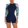 imageIDOPIP Rash Guard for Women LongShort Sleeve UV Sun Protection Rash Guard Shirt One Piece Swimsuit Surfing Bathing SuitGreen Floral  Long Sleeve