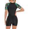 imageIDOPIP Rash Guard for Women LongShort Sleeve UV Sun Protection Rash Guard Shirt One Piece Swimsuit Surfing Bathing SuitGreen Leaves
