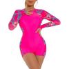imageIDOPIP Rash Guard for Women LongShort Sleeve UV Sun Protection Rash Guard Shirt One Piece Swimsuit Surfing Bathing SuitHot Pink Floral  Cutout