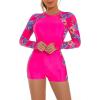 imageIDOPIP Rash Guard for Women LongShort Sleeve UV Sun Protection Rash Guard Shirt One Piece Swimsuit Surfing Bathing SuitHot Pink Floral  Cutout