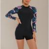 imageIDOPIP Rash Guard for Women LongShort Sleeve UV Sun Protection Rash Guard Shirt One Piece Swimsuit Surfing Bathing SuitPink Floral  Long Sleeve