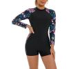 imageIDOPIP Rash Guard for Women LongShort Sleeve UV Sun Protection Rash Guard Shirt One Piece Swimsuit Surfing Bathing SuitPink Floral  Long Sleeve