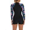 imageIDOPIP Rash Guard for Women LongShort Sleeve UV Sun Protection Rash Guard Shirt One Piece Swimsuit Surfing Bathing SuitPink Floral  Long Sleeve