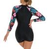 imageIDOPIP Rash Guard for Women LongShort Sleeve UV Sun Protection Rash Guard Shirt One Piece Swimsuit Surfing Bathing SuitRed Floral  Long Sleeve