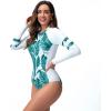 imageIDOPIP Rash Guard for Women LongShort Sleeve UV Sun Protection Rash Guard Shirt One Piece Swimsuit Surfing Bathing SuitWhite  Blue Leaves