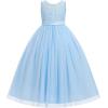 imageIDOPIP Sequin Appliques Flower Girl Dress for Kids Wedding Pageant Party Long Gown Princess Birthday Communion Tulle DressesBlue  Vback