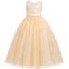 imageIDOPIP Sequin Appliques Flower Girl Dress for Kids Wedding Pageant Party Long Gown Princess Birthday Communion Tulle DressesChampagne  Vback