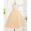 imageIDOPIP Sequin Appliques Flower Girl Dress for Kids Wedding Pageant Party Long Gown Princess Birthday Communion Tulle DressesChampagne  Vback