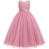 imageIDOPIP Sequin Appliques Flower Girl Dress for Kids Wedding Pageant Party Long Gown Princess Birthday Communion Tulle DressesDusty Pink  Vback