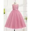 imageIDOPIP Sequin Appliques Flower Girl Dress for Kids Wedding Pageant Party Long Gown Princess Birthday Communion Tulle DressesDusty Pink  Vback