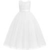 imageIDOPIP Sequin Appliques Flower Girl Dress for Kids Wedding Pageant Party Long Gown Princess Birthday Communion Tulle DressesWhite  Vback