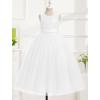 imageIDOPIP Sequin Appliques Flower Girl Dress for Kids Wedding Pageant Party Long Gown Princess Birthday Communion Tulle DressesWhite  Vback