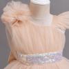 imageIDOPIP Toddler Baby Flower Girls Sequin Bowknot Tutu Dress Princess Pageant Wedding Birthday Party Backless Ruffle Tulle GownKhaki