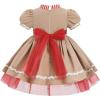 imageIDOPIP Toddler Girls Christmas Dress Puff Sleeve Tutu Dress Princess Baptism Ruffle Tulle Dress Cake Smash Photo Shoot OutfitKhaki