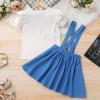 imageIDOPIP Toddler Kids Girls Back to School Outfits Pencil Print Tshirt  Suspenders Skirt Overalls Dress Kindergarten ClothesBlue  Apple