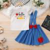 imageIDOPIP Toddler Kids Girls Back to School Outfits Pencil Print Tshirt  Suspenders Skirt Overalls Dress Kindergarten ClothesBlue  Apple