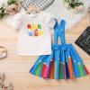 imageIDOPIP Toddler Kids Girls Back to School Outfits Pencil Print Tshirt  Suspenders Skirt Overalls Dress Kindergarten ClothesBlue  Pencil